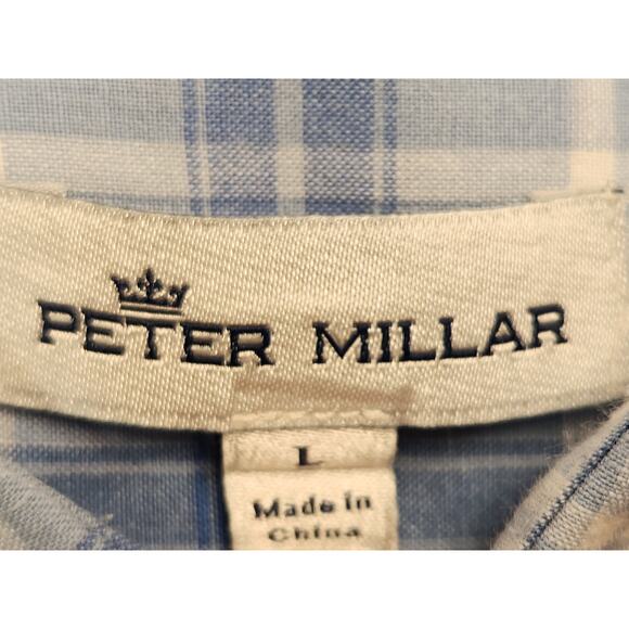 Peter Millar Shirt Mens Size Large Blue Plaid Linen Blend Long‎ Sleeve Button-up - Picture 4 of 10